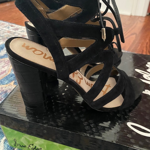 Black Suede Lace Up Sandal - Picture 2 of 5
